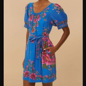 FARM Rio Blue Summer Fruit Scarf Euroflax Premium Linen Mini Dress